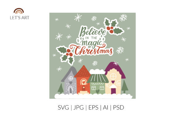 Cozy Winter Houses Svg for Website and Editorial Design