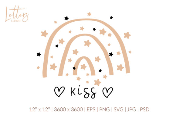 Kiss SVG: Boho Rainbow Illustration for Valentine’s Graphics